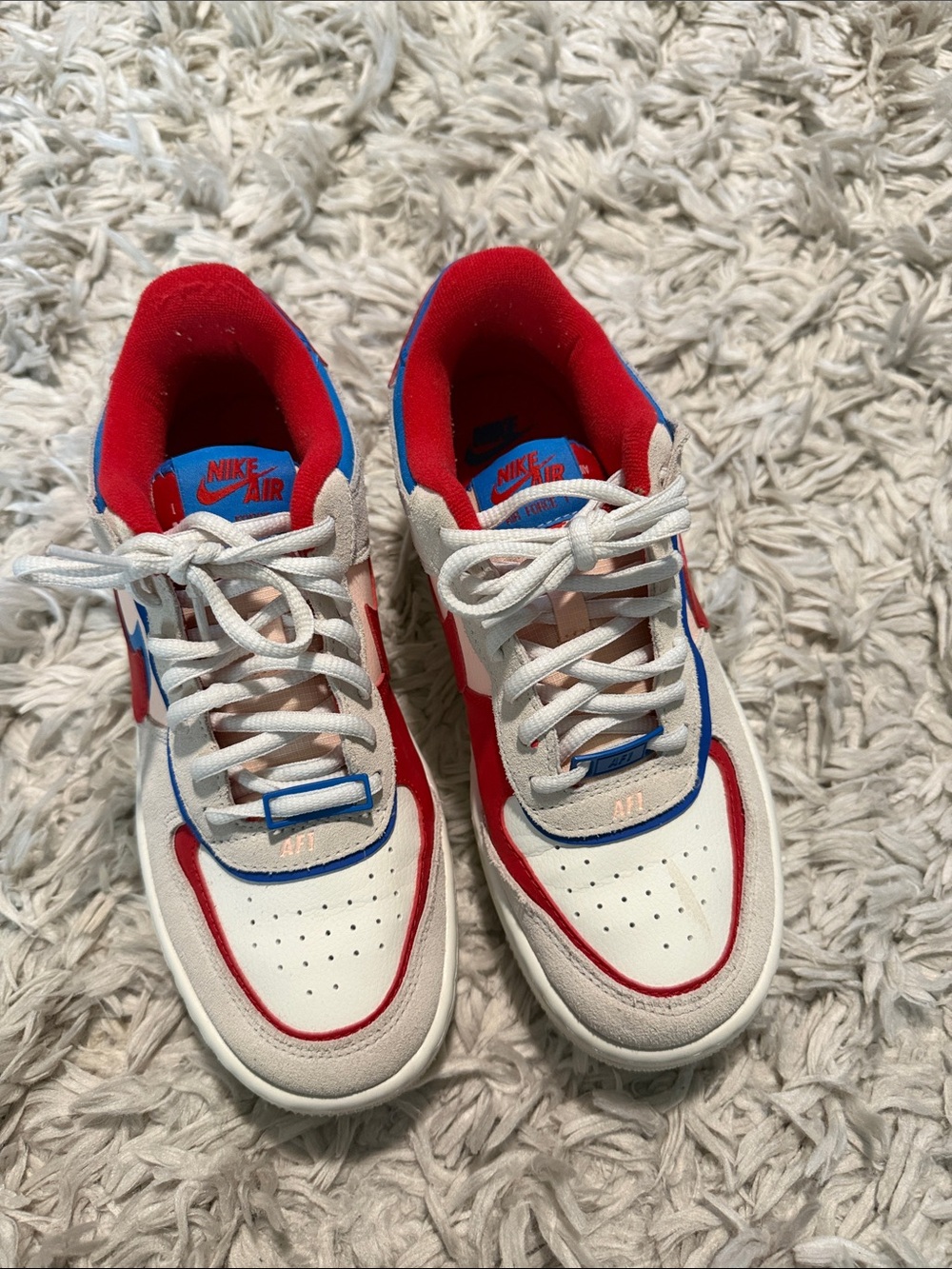 Nike Air Force 1’s Sneakers in White, Red & Blue